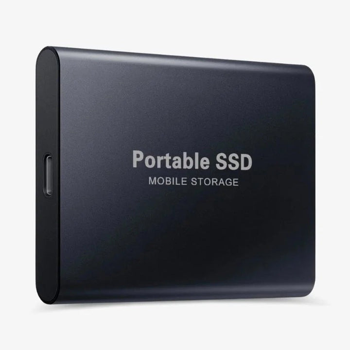 Almacenamiento SSD portátil de alta velocidad para datos, compacto y eficiente.