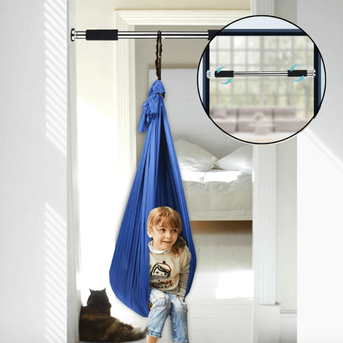 Juguete terapéutico: hamaca de compresión para niños. Fomenta la integración sensorial, calma y enfoque.