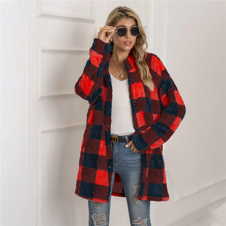 Chaqueta de cuadros clásica para mujer. Abrigo cómodo estilo casual, ideal para otoño e invierno.