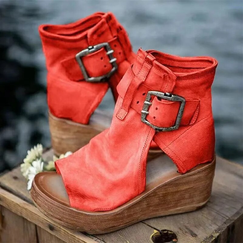 Sandalias cómodas y elegantes de verano para mujer, con tacón de cuña, perfectas para un estilo casual de moda femenina.