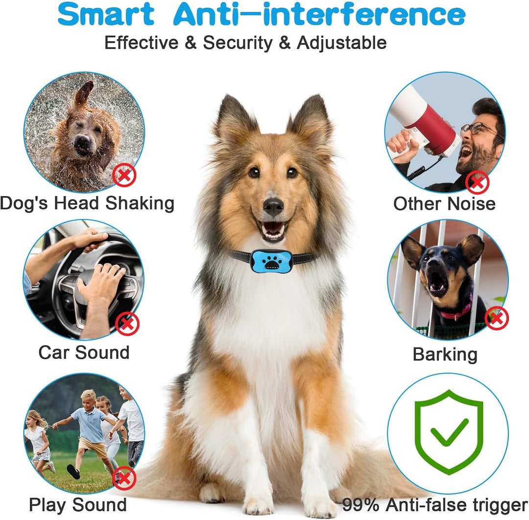 Primer plano de collar antiladridos inteligente, tecnología de adiestramiento canino suave.