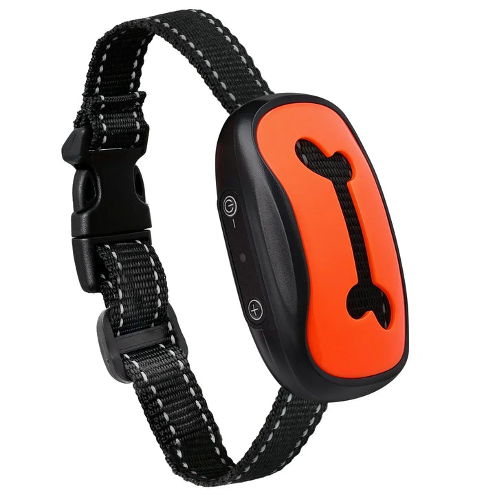 Perro feliz usando collar antiladridos con control vibratorio, promoviendo silencio en casa.