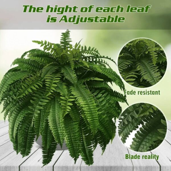 Realista helecho de Boston artificial anti-UV. Perfecta planta decorativa sin mantenimiento para cualquier espacio.