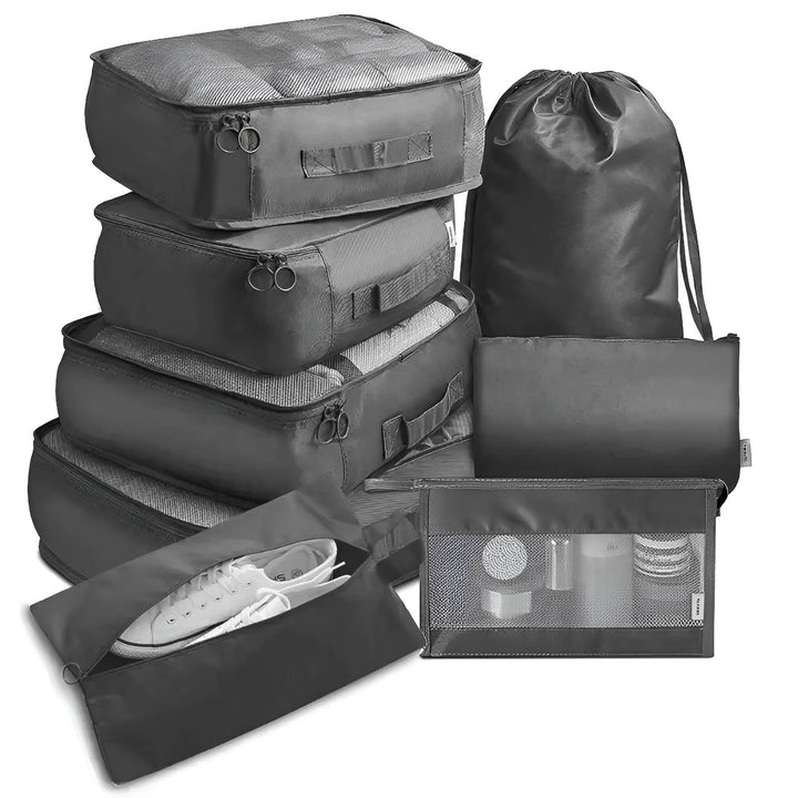 Set de 6 cubos de empaque unisex para organizar ropa y accesorios en maletas de viaje.