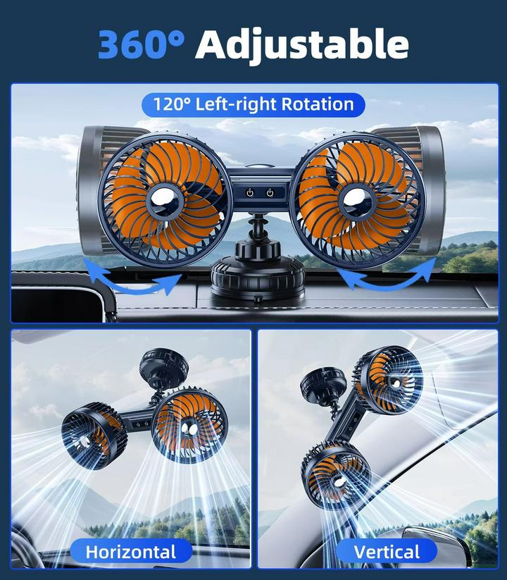 Ventilador de coche AeroBreeze inalámbrico, 3 velocidades para una óptima circulación de aire y alivio del calor.