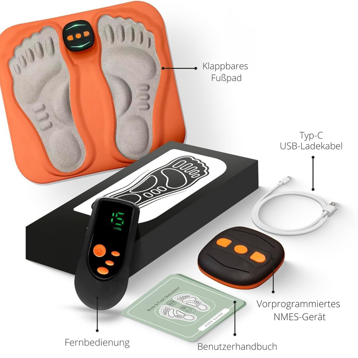 Estimulador de pies eléctrico portátil, ideal para aliviar dolor, mejorar circulación y relajación en casa.