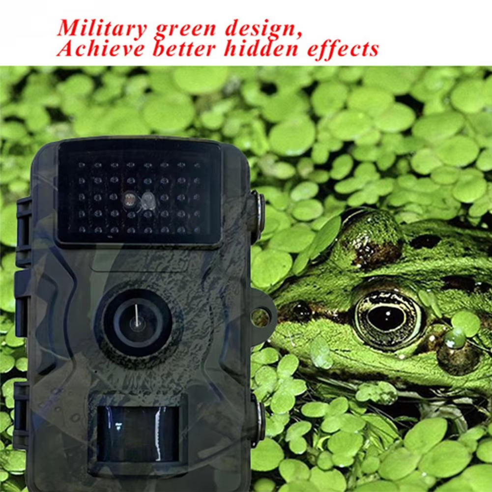 Compacta trailcam HD con visión nocturna para monitoreo de fauna y seguridad en exteriores.