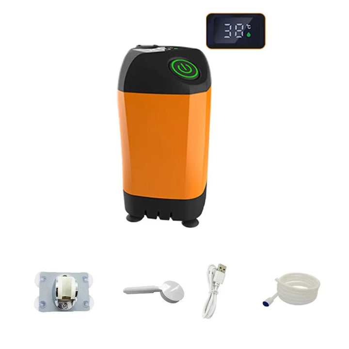 Ducha portátil de camping con termómetro, recargable, esencial para acampada y actividades al aire libre.
