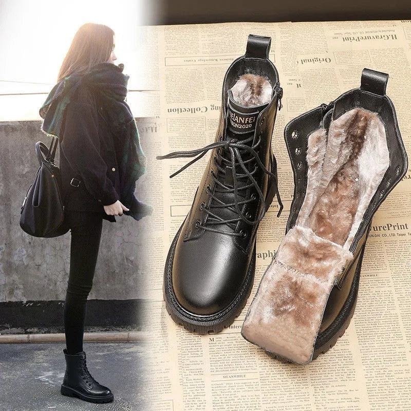 Elegantes botas de invierno de mujer. Calzado con cremallera para fácil ajuste, cálido, cómodo y antideslizante.