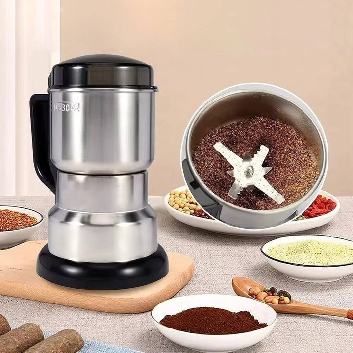 Molino de granos de café eléctrico de acero inoxidable. Para café fresco y aromático, silencioso y eficiente.