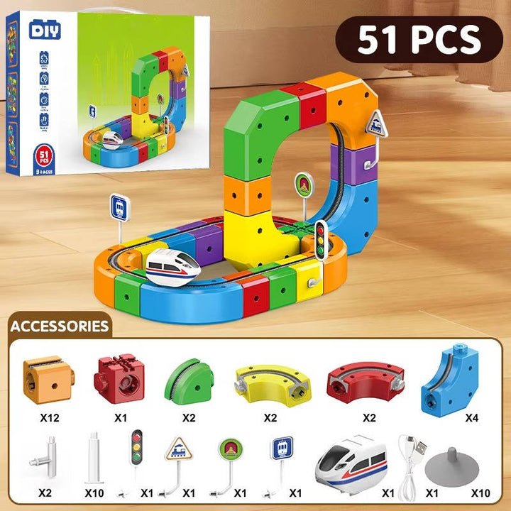 Regalo infantil: Juguete de pistas de tren magnético que impulsa habilidades de construcción y creatividad.