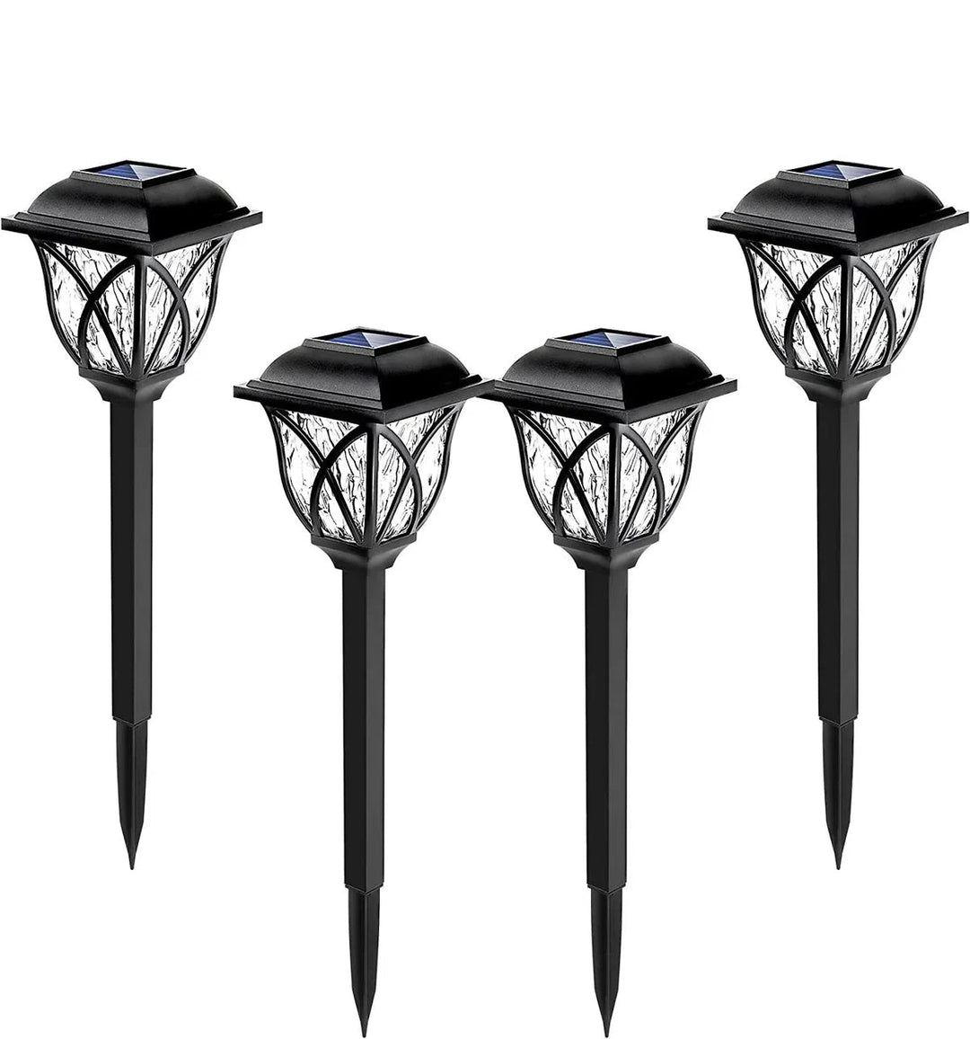Detalle de lámpara solar LED de diseño moderno, perfecta para decoración de jardín.