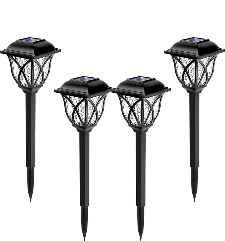 Detalle de lámpara solar LED de diseño moderno, perfecta para decoración de jardín.