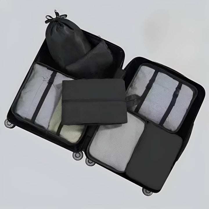 Organizador de maleta con cubos de viaje para ahorrar espacio y mantener el equipaje ordenado.