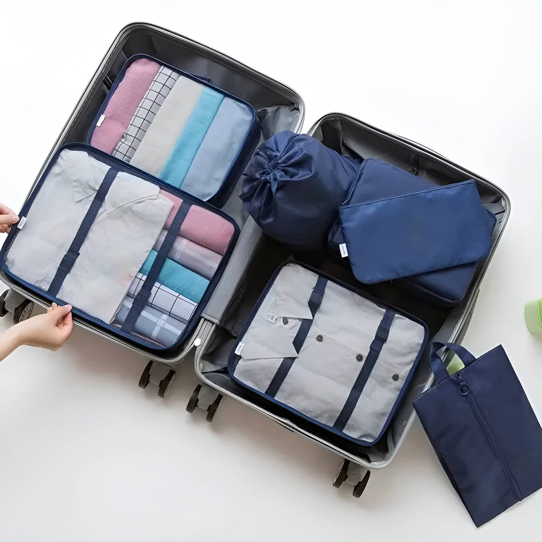 Detalle de cremallera y material resistente de cubos de empaque unisex. Organizadores de viaje duraderos.