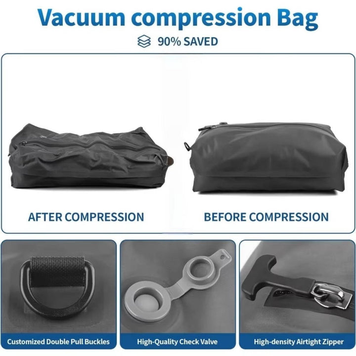 Bolsas de vacío para ropa en varios tamaños. Optimizan espacio en maletas, equipaje y organizador de viaje.