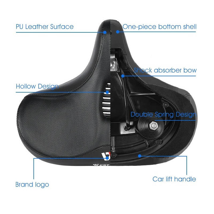 Sillín de bicicleta ergonómico, espuma viscoelástica e impermeable para rutas largas y ciclismo cómodo.