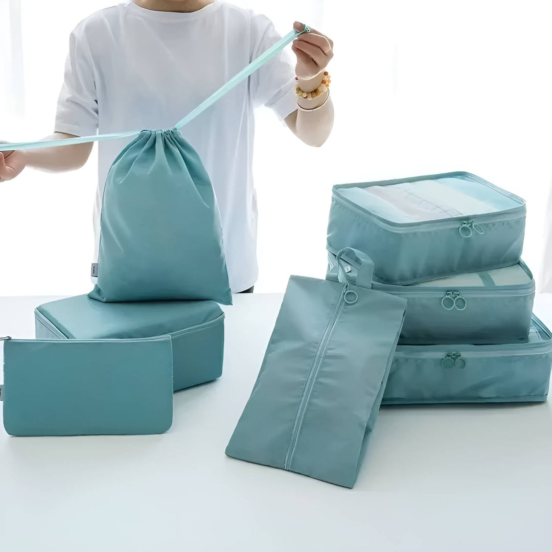 Set ecológico de cubos organizadores de viaje unisex para una maleta ordenada y sostenible.