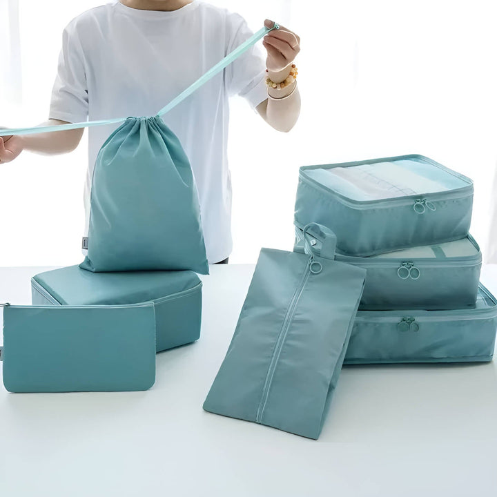 Set ecológico de cubos organizadores de viaje unisex para una maleta ordenada y sostenible.