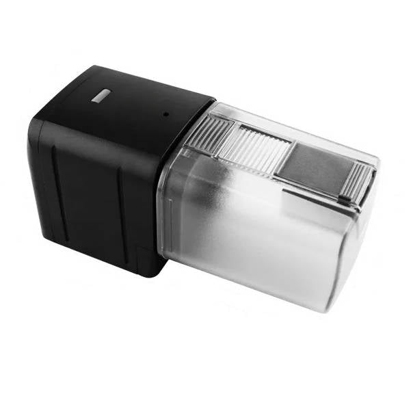 Dispensador inteligente de comida para acuario con control WiFi, accesorio esencial para hogar inteligente y peces.