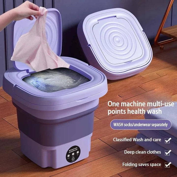 Lavadora y secadora portátil para viajes. Solución eficiente y compacta para lavar ropa en cualquier lugar.