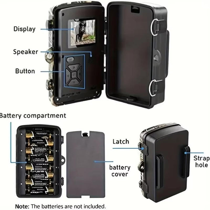 Trailcam HD para jardín, impermeable, con visión nocturna y detección de movimiento.