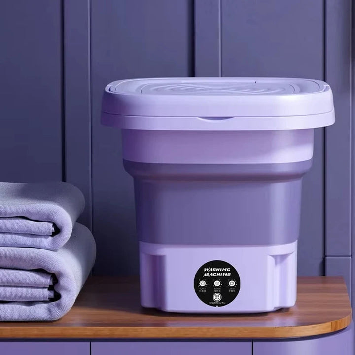 Mini lavadora compacta y plegable con función de secado, perfecta para estudiantes, viajes y apartamentos pequeños.