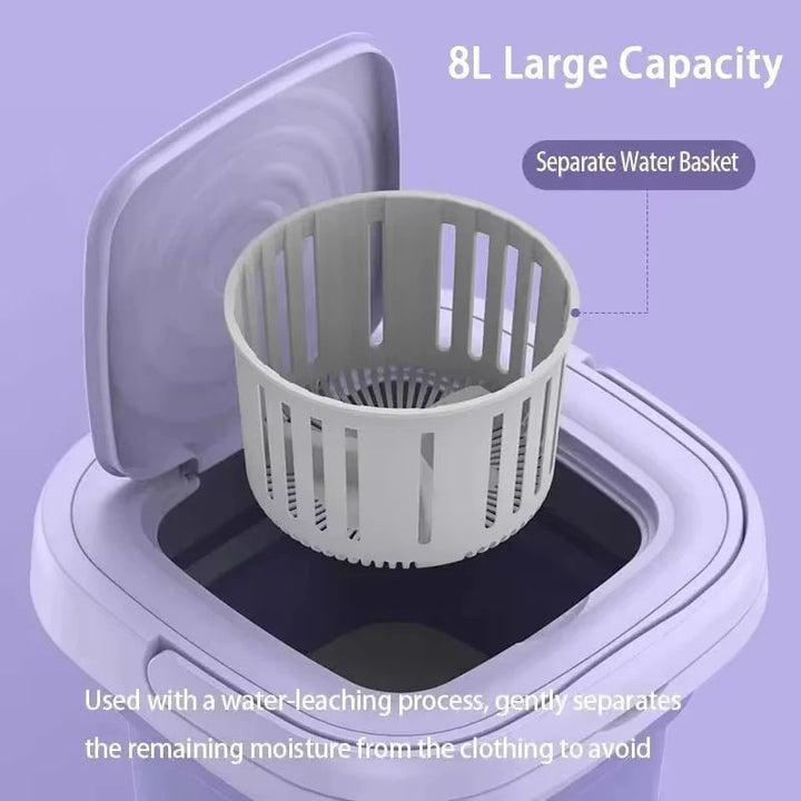 Electrodoméstico: Lavadora plegable con secadora, ideal para lavar ropa de bebé o interior de forma compacta y eficiente.