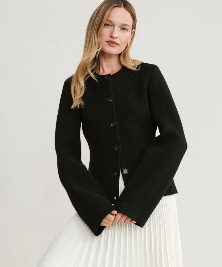 Chaqueta de punto elegante de lana para mujer, abrigada y cómoda para el invierno.