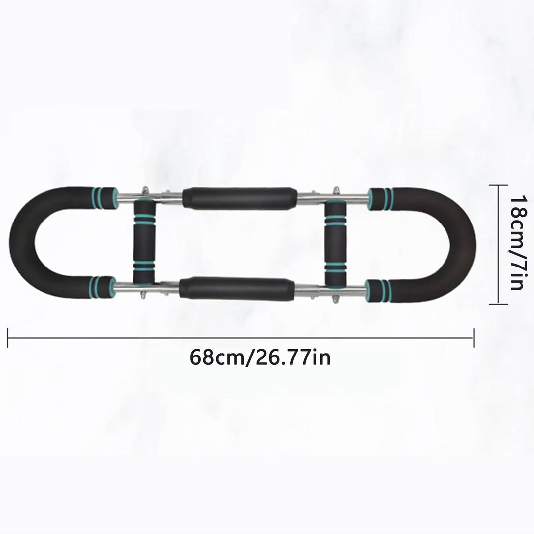 Entrenador de fuerza con bandas de resistencia ajustable para pecho y brazos. Ejercicio en casa, portátil y eficaz.
