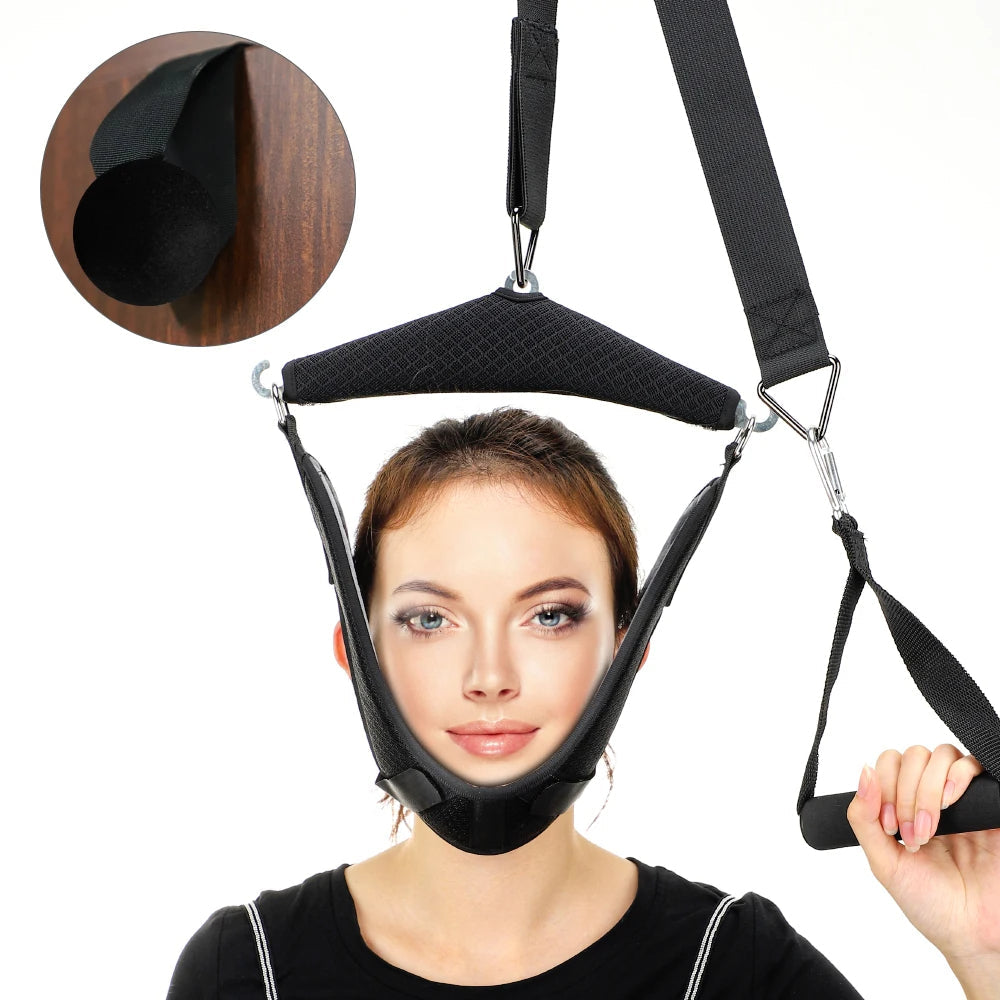 Dispositivo estiramiento cervical ergonómico para aliviar dolor de cuello y mejorar postura, ideal para oficina y hogar.