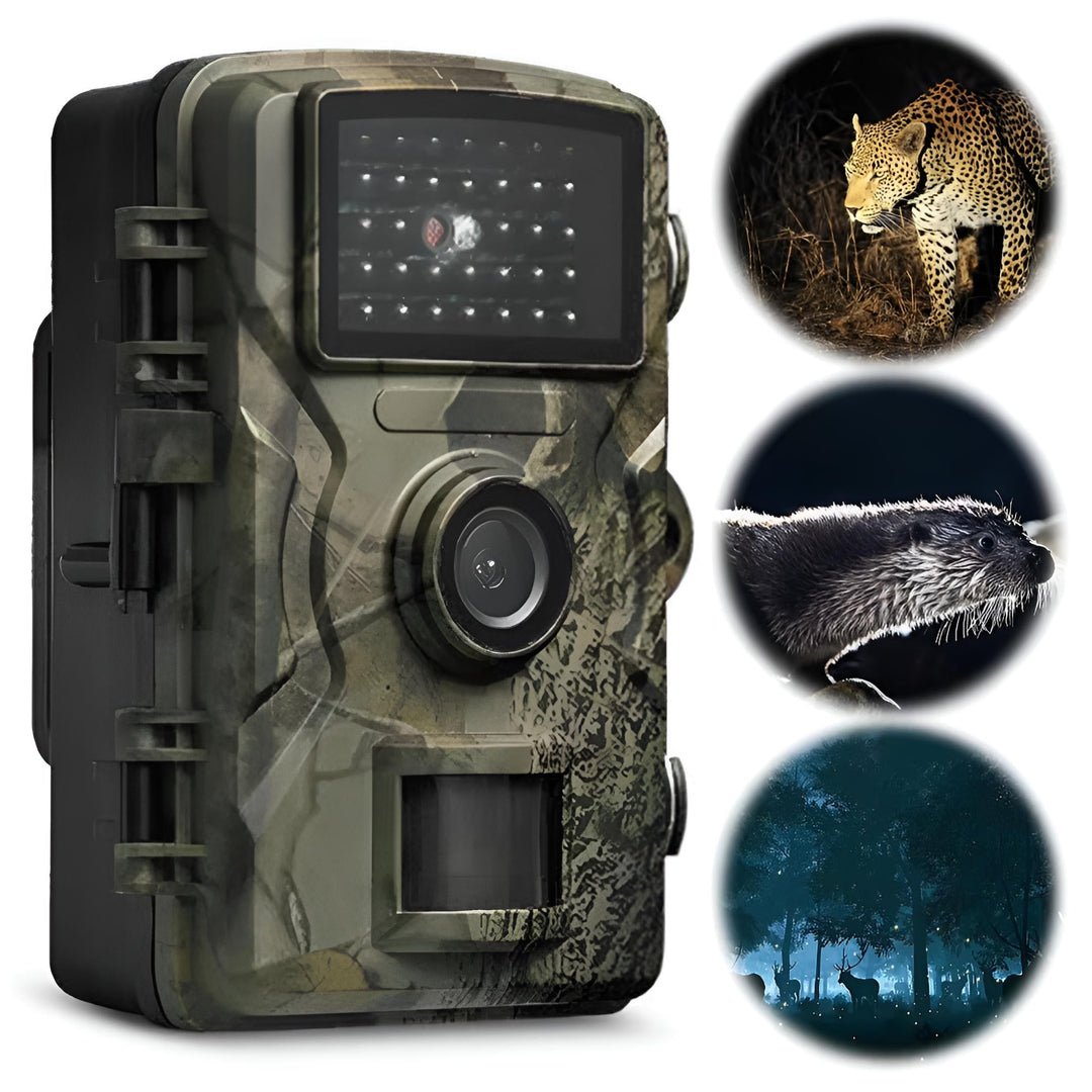Cámara de seguridad para exteriores, ideal para caza, fauna silvestre y vigilancia de propiedad.