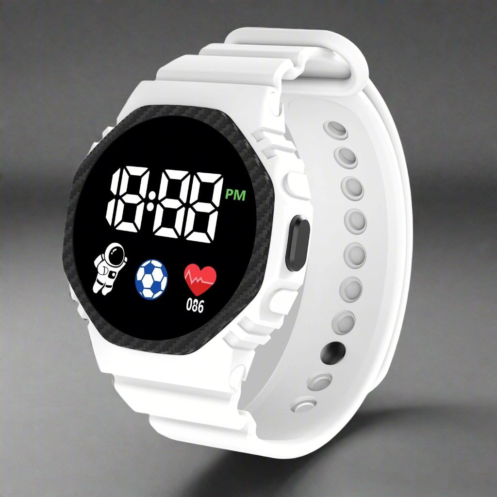 Reloj de niños impermeable LED, perfecto para aventuras, deportes y juegos al aire libre, con correa de goma.