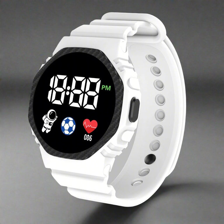 Reloj de niños impermeable LED, perfecto para aventuras, deportes y juegos al aire libre, con correa de goma.