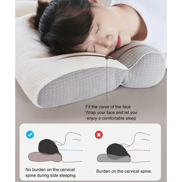 Almohada ergonómica de plumón de ganso diseñada para soporte cervical y alineación postural al dormir.