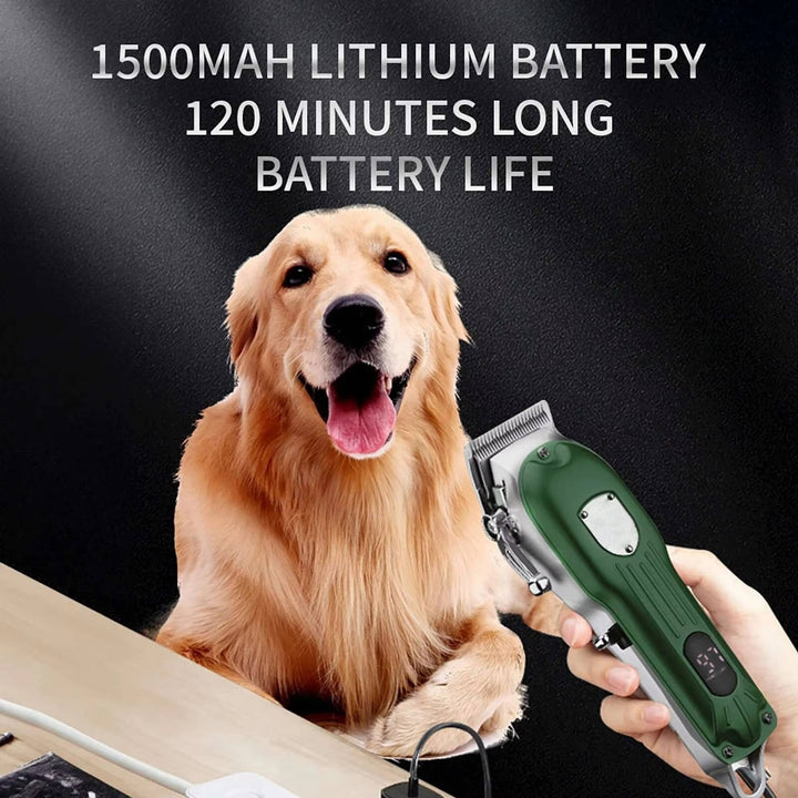 Recortadora de pelo profesional para mascotas con cuchilla de acero al carbono, ideal para perros y gatos.