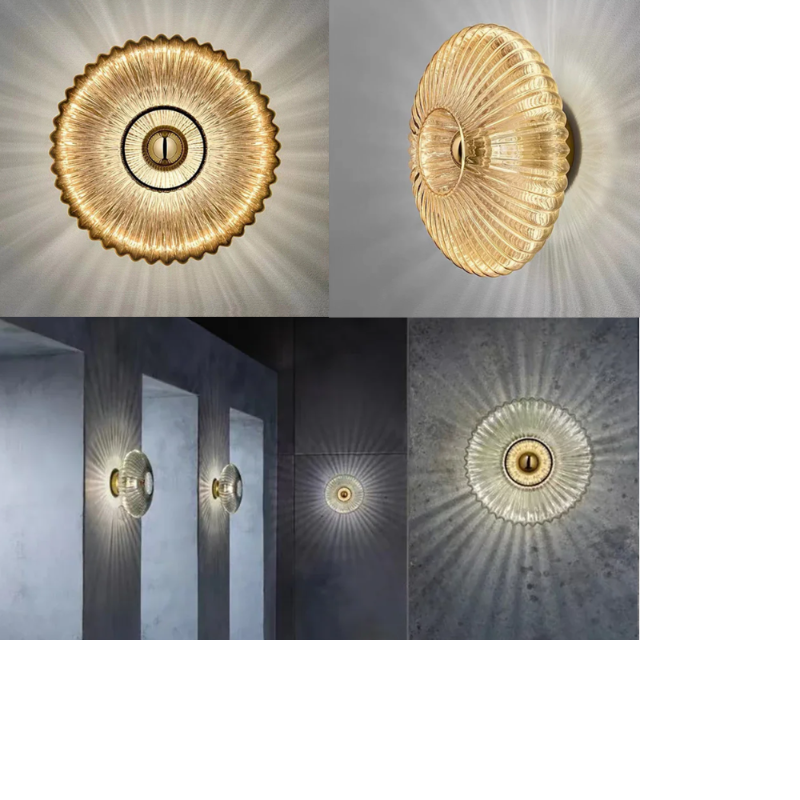 Lámpara de pared contemporánea con vidrio ondulado. Emite una luz cálida, ideal para sala de estar.