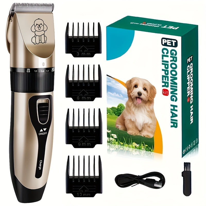 Cortadora de mascotas inalámbrica silenciosa con carga USB para aseo fácil de perros y gatos.