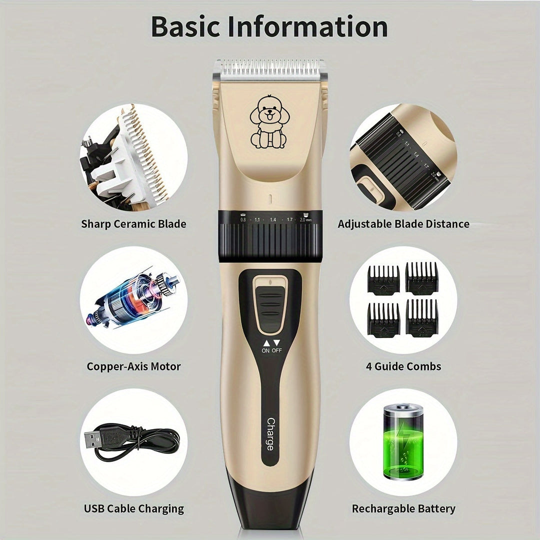 Afeitadora inalámbrica de mascotas con batería recargable por USB para un aseo cómodo en casa.