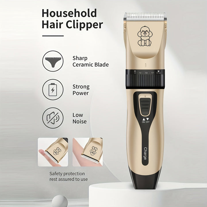 Cortadora de pelo para mascotas con cuchilla de cerámica afilada y segura, corte preciso sin tirones.