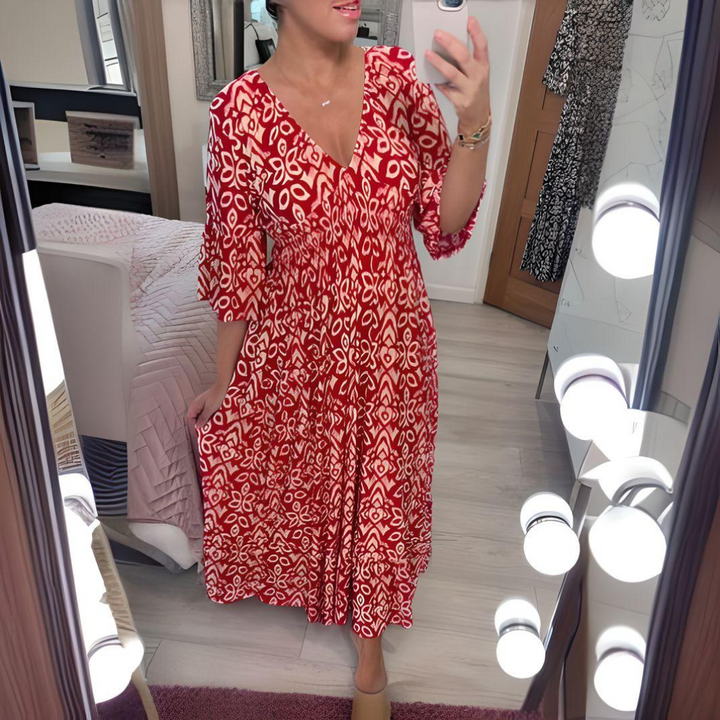 Vestido casual bohemio suelto para mujer, estampado floral, cómodo y de estilo libre, ideal para verano.