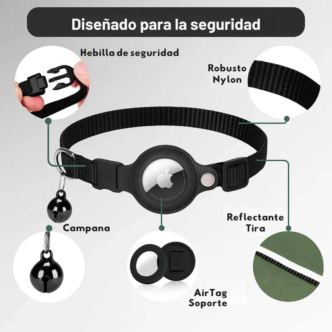 Collar de nylon ajustable para gato, con GPS, reflectante y campana de seguridad.