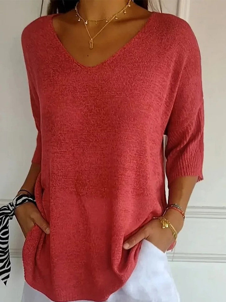 Jersey de punto mujer con cuello V, ideal para otoño/invierno. Estilo elegante y cómodo, perfecto para moda casual.