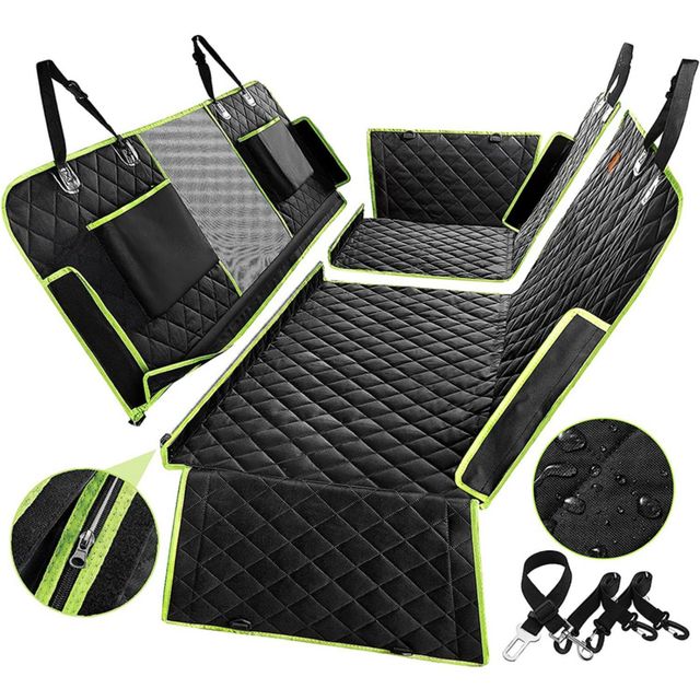 Protector de asiento trasero para perros, material duradero e impermeable, ideal para mantener el coche limpio en viajes.