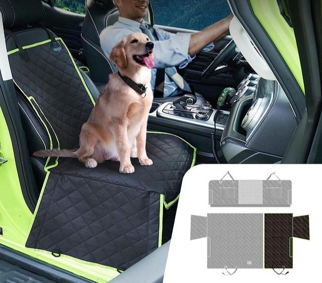 Accesorios para auto: funda duradera e impermeable para asiento trasero de perros, asegura un viaje cómodo y limpio.