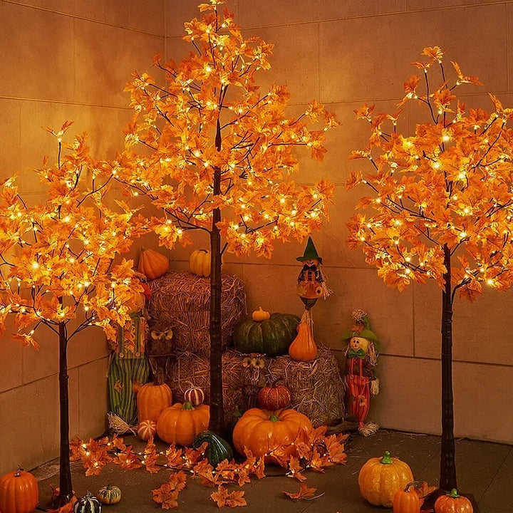 Árbol LED luminoso que crea un ambiente cálido de otoño en salón, jardín o terraza.
