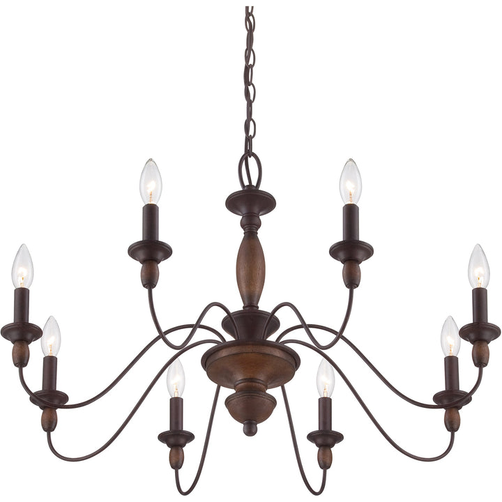 Iluminación de diseño para entrada: candelabro moderno de madera y metal. Elegancia.