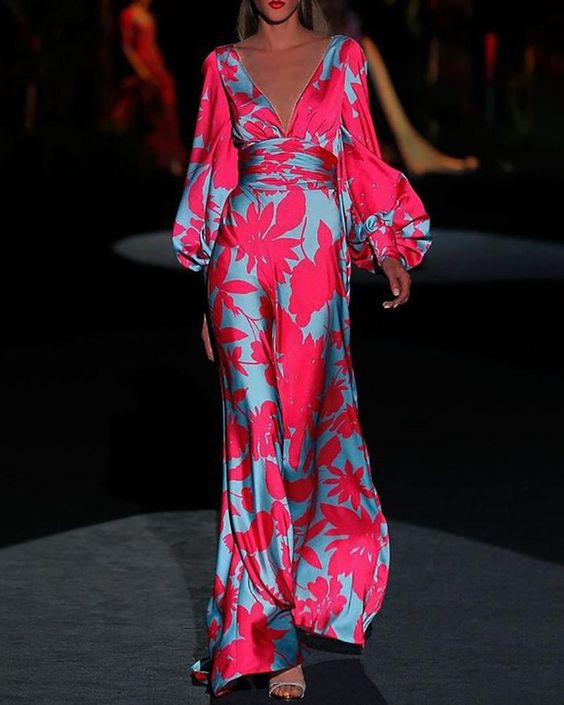 Vestido largo formal mujer con escote V y manga larga. Perfecto para invitada de boda, graduación o eventos de gala.
