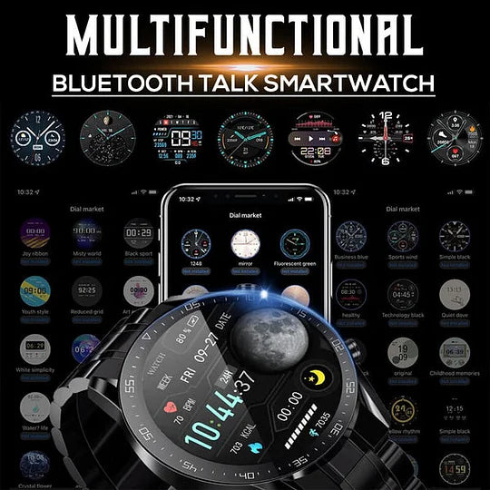 Persona usando smartwatch monitor de glucosa no invasivo. Vista en muñeca de datos de salud y bienestar.