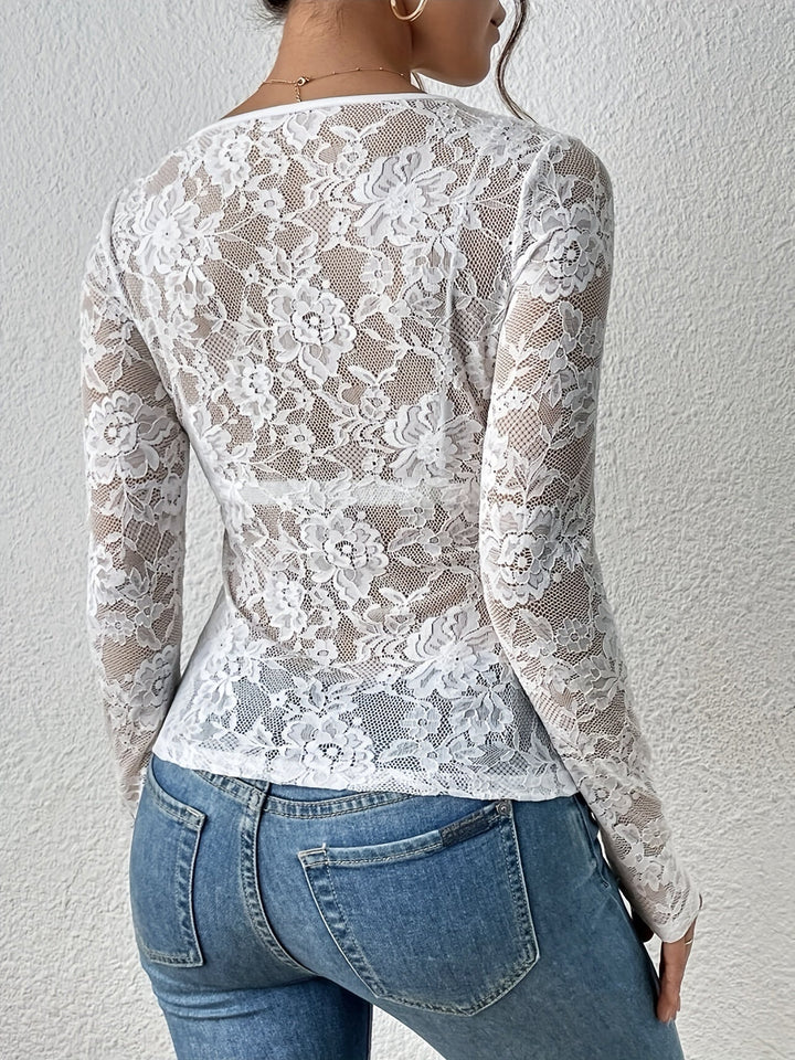 Body de encaje negro, ajustado y con manga larga para mujer. Sensualidad y estilo para la noche.